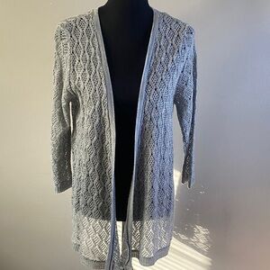 Reunited Clothing Gray Open-Front Lace Knit Cardigan Sweater 3/4 Sleeve Sz XL